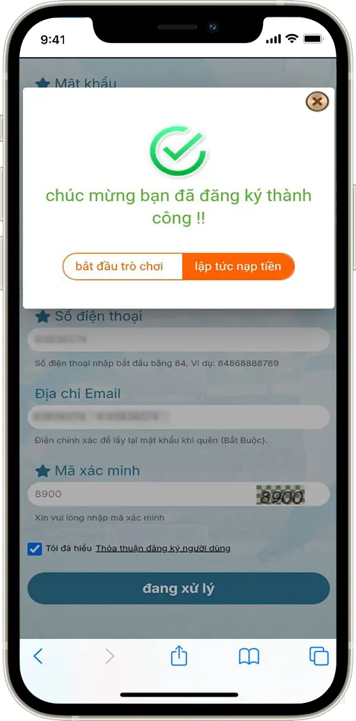 Bước 3: Đăng ký thành công. Chúc quý khách tham gia may mắn
